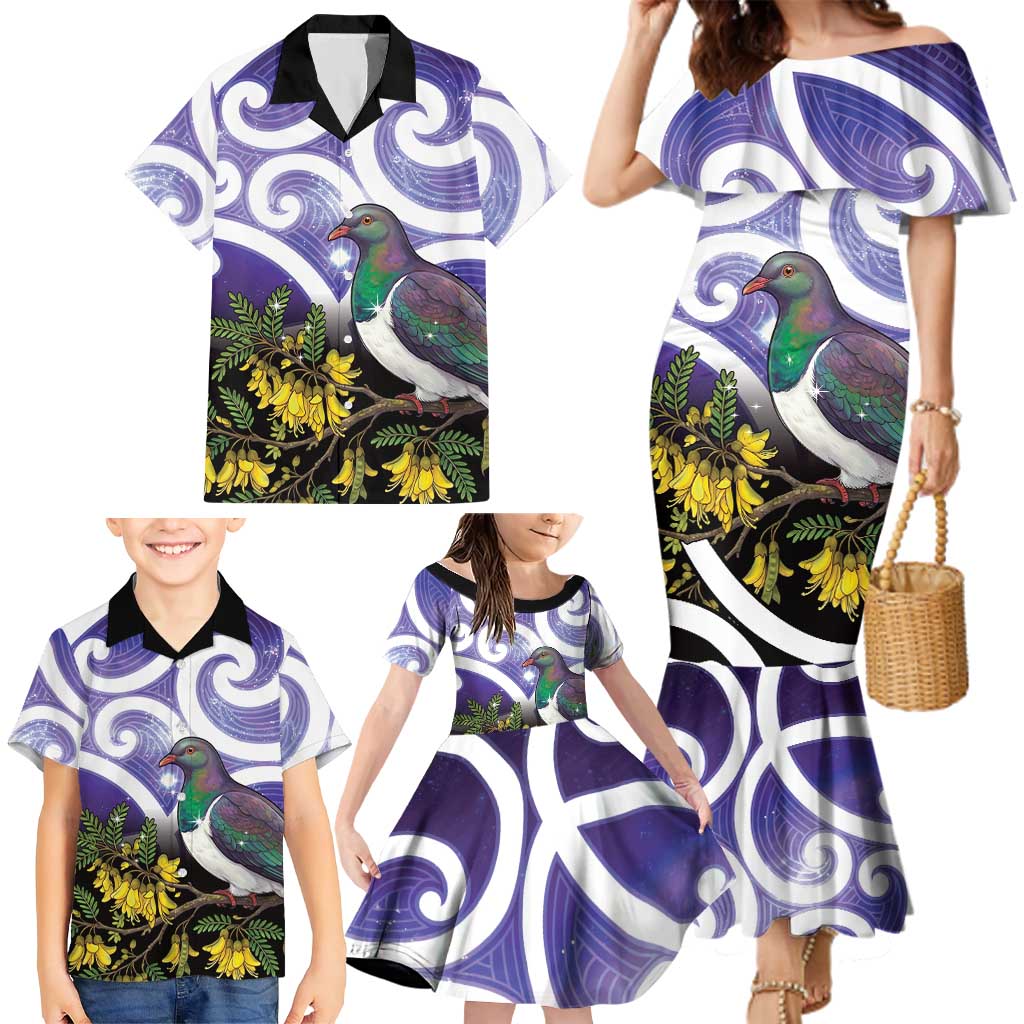 Kekeru New Zealand Matariki Family Matching Mermaid Dress and Hawaiian Shirt Kukupa Kowhai Maori New Year Purple Version LT14 - Polynesian Pride