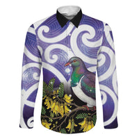 Kekeru New Zealand Matariki Family Matching Mermaid Dress and Hawaiian Shirt Kukupa Kowhai Maori New Year Purple Version LT14 Dad's Shirt - Long Sleeve Purple - Polynesian Pride