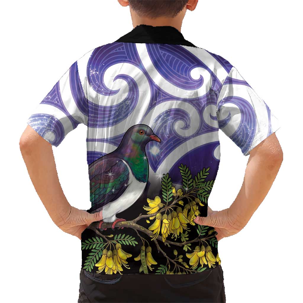 Kekeru New Zealand Matariki Family Matching Off Shoulder Short Dress and Hawaiian Shirt Kukupa Kowhai Maori New Year Purple Version LT14 - Polynesian Pride