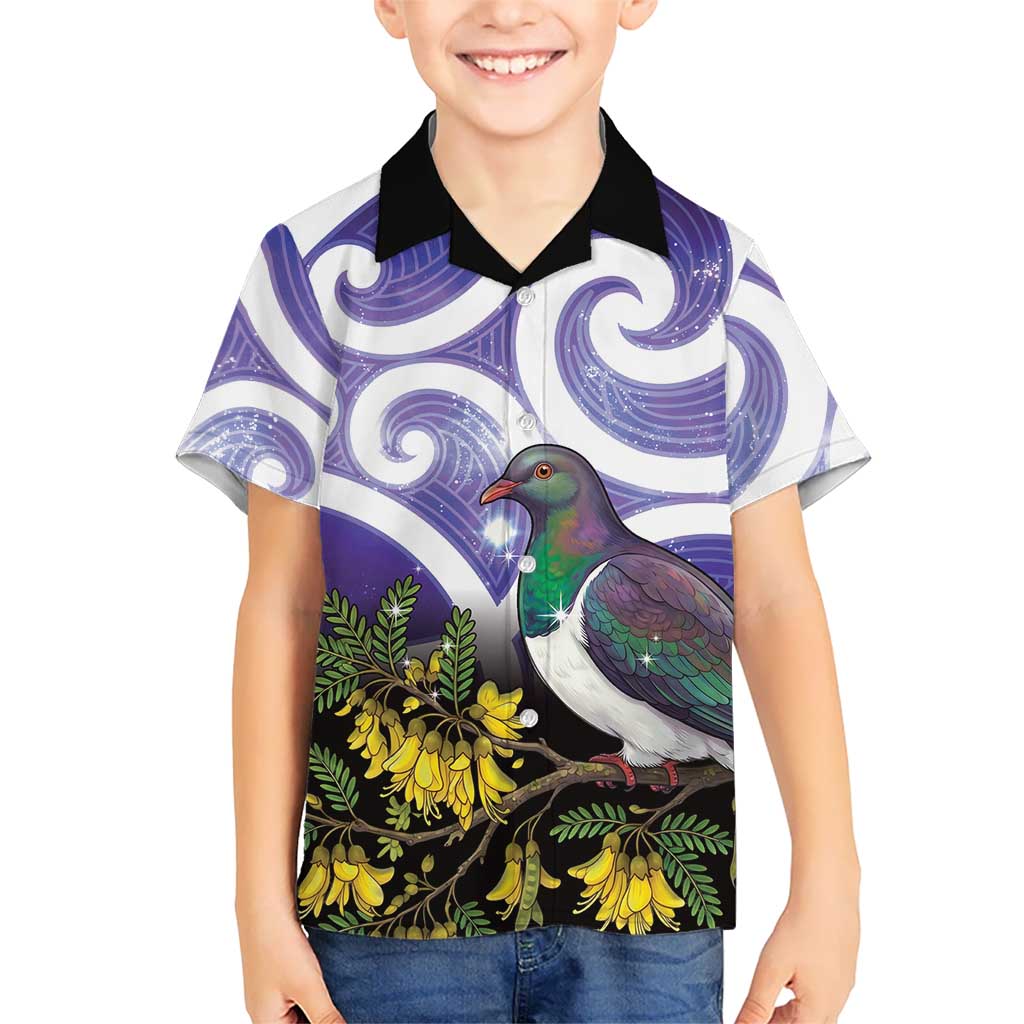 Kekeru New Zealand Matariki Family Matching Off Shoulder Short Dress and Hawaiian Shirt Kukupa Kowhai Maori New Year Purple Version LT14 Son's Shirt Purple - Polynesian Pride