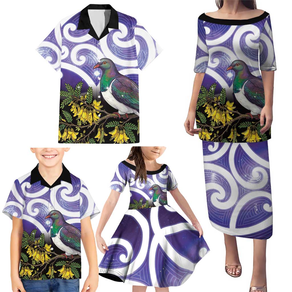 Kekeru New Zealand Matariki Family Matching Puletasi and Hawaiian Shirt Kukupa Kowhai Maori New Year Purple Version LT14 - Polynesian Pride