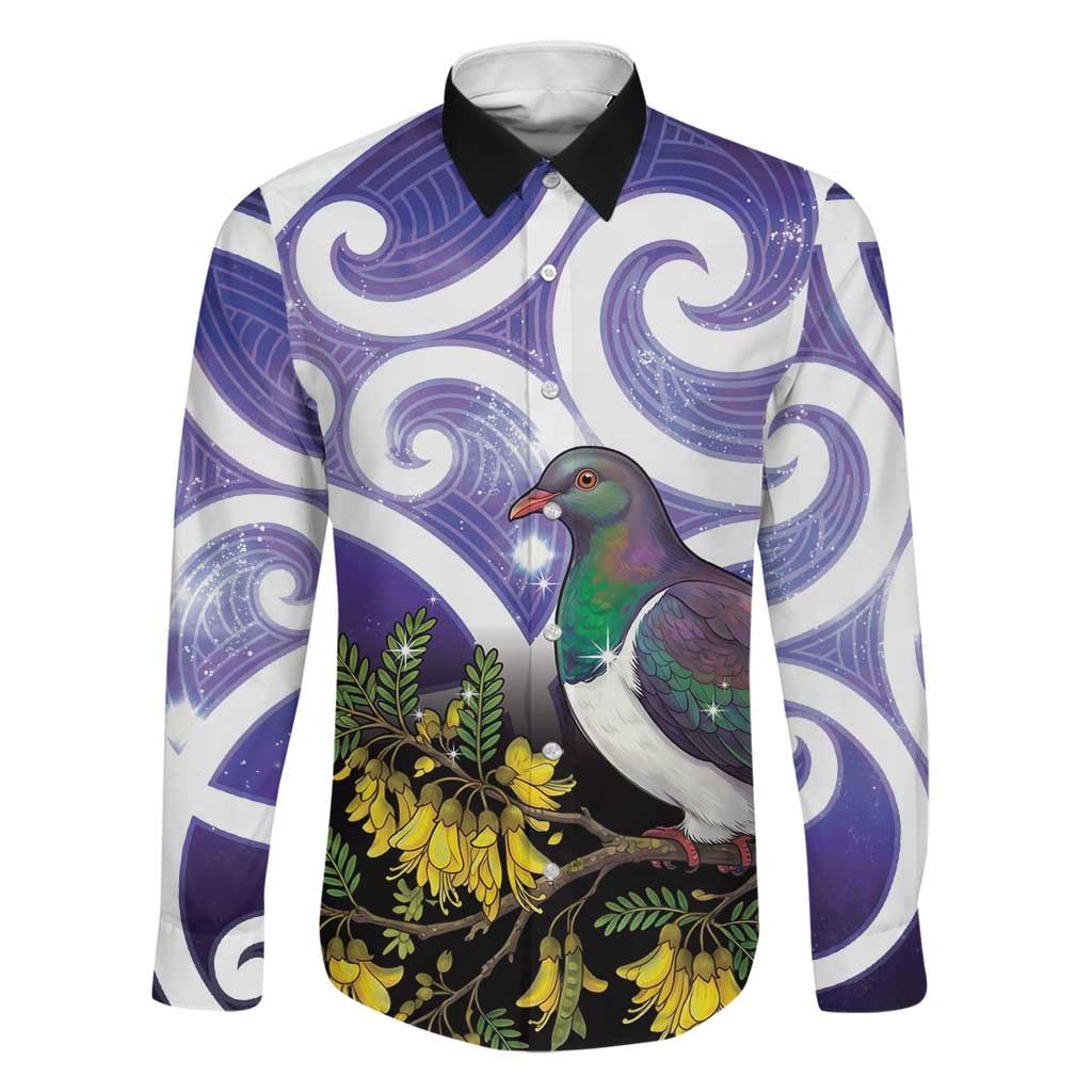 Kekeru New Zealand Matariki Family Matching Short Sleeve Bodycon Dress and Hawaiian Shirt Kukupa Kowhai Maori New Year Purple Version LT14 Dad's Shirt - Long Sleeve Purple - Polynesian Pride