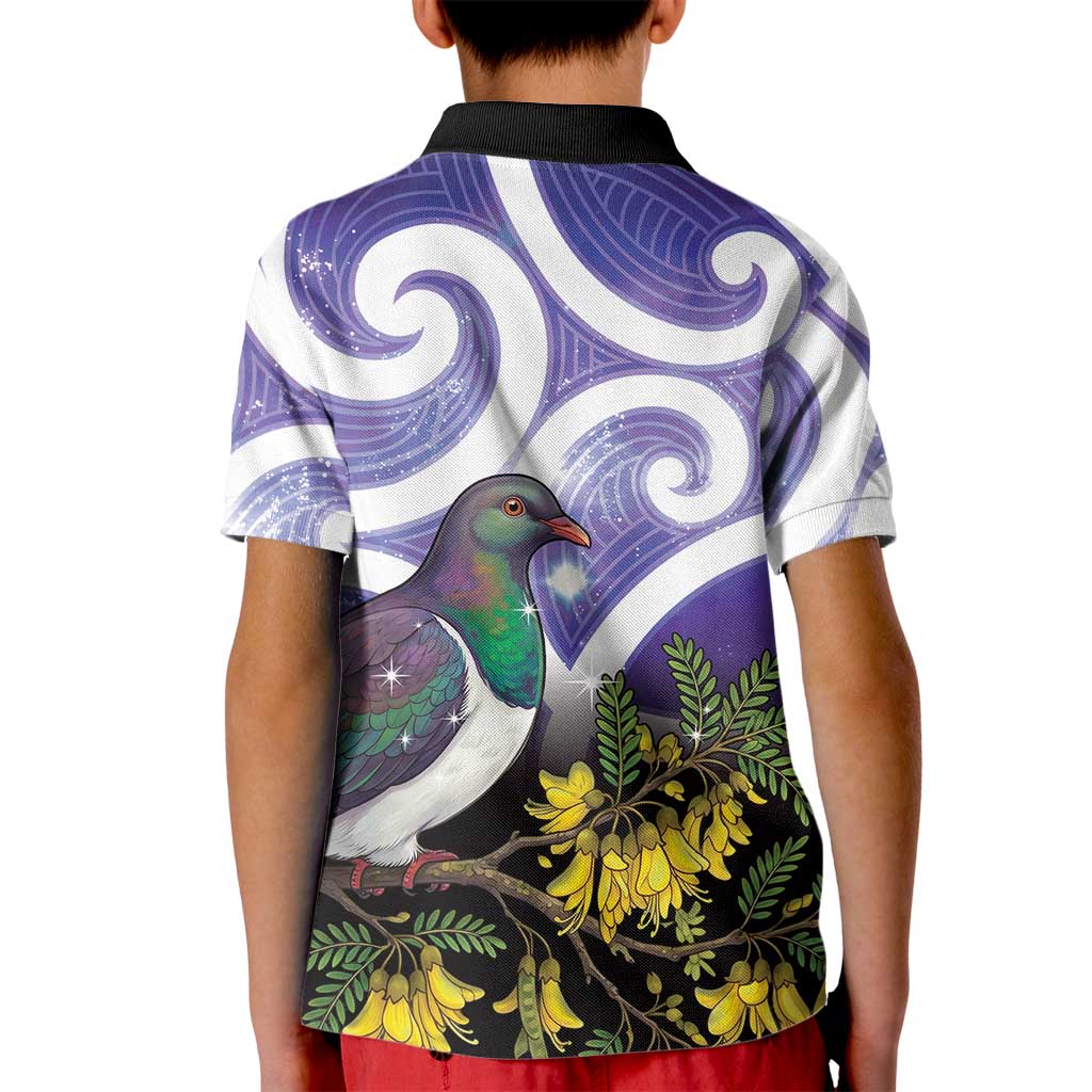Kekeru New Zealand Matariki Kid Polo Shirt Kukupa Kowhai Maori New Year Purple Version LT14 - Polynesian Pride