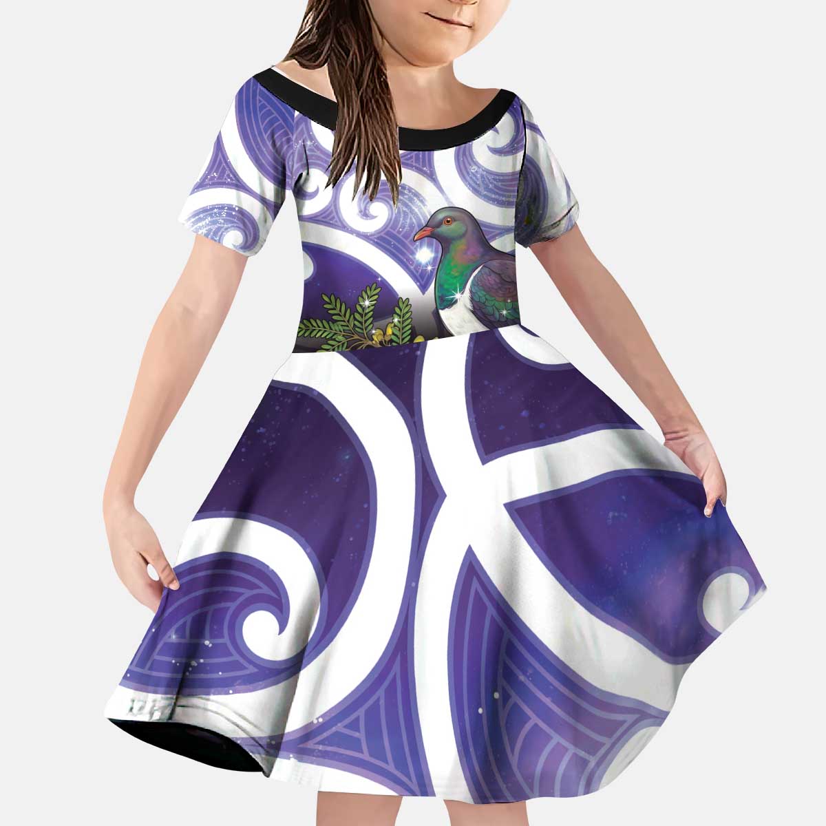 Kekeru New Zealand Matariki Kid Short Sleeve Dress Kukupa Kowhai Maori New Year Purple Version LT14 KID Purple - Polynesian Pride