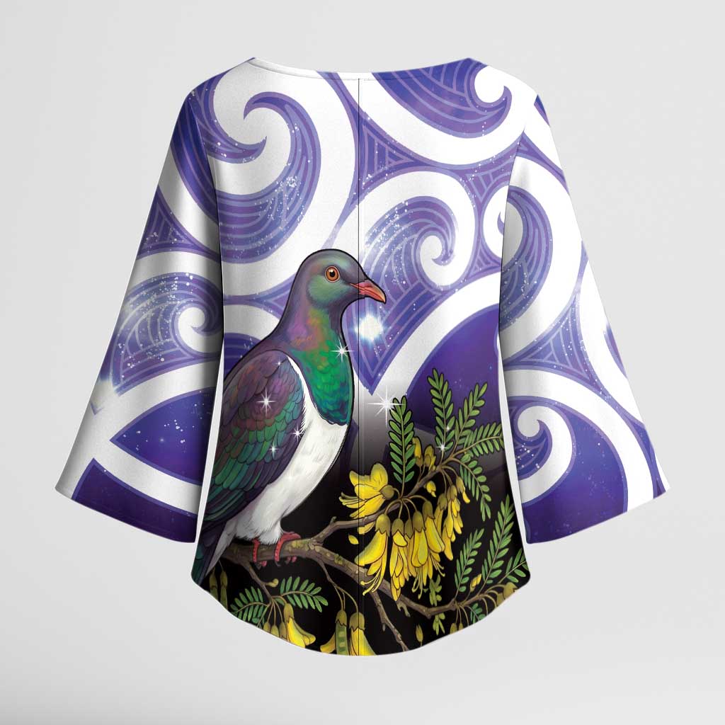 Kekeru New Zealand Matariki Kimono Sleeve Blouse Kukupa Kowhai Maori New Year Purple Version LT14 - Polynesian Pride
