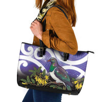 Kekeru New Zealand Matariki Leather Tote Bag Kukupa Kowhai Maori New Year Purple Version LT14 Purple - Polynesian Pride