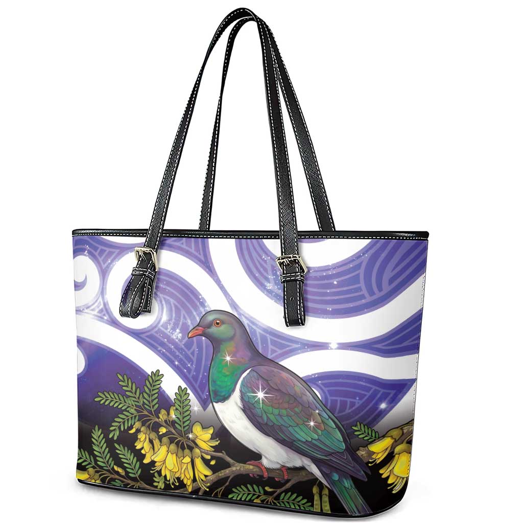 Kekeru New Zealand Matariki Leather Tote Bag Kukupa Kowhai Maori New Year Purple Version LT14 - Polynesian Pride