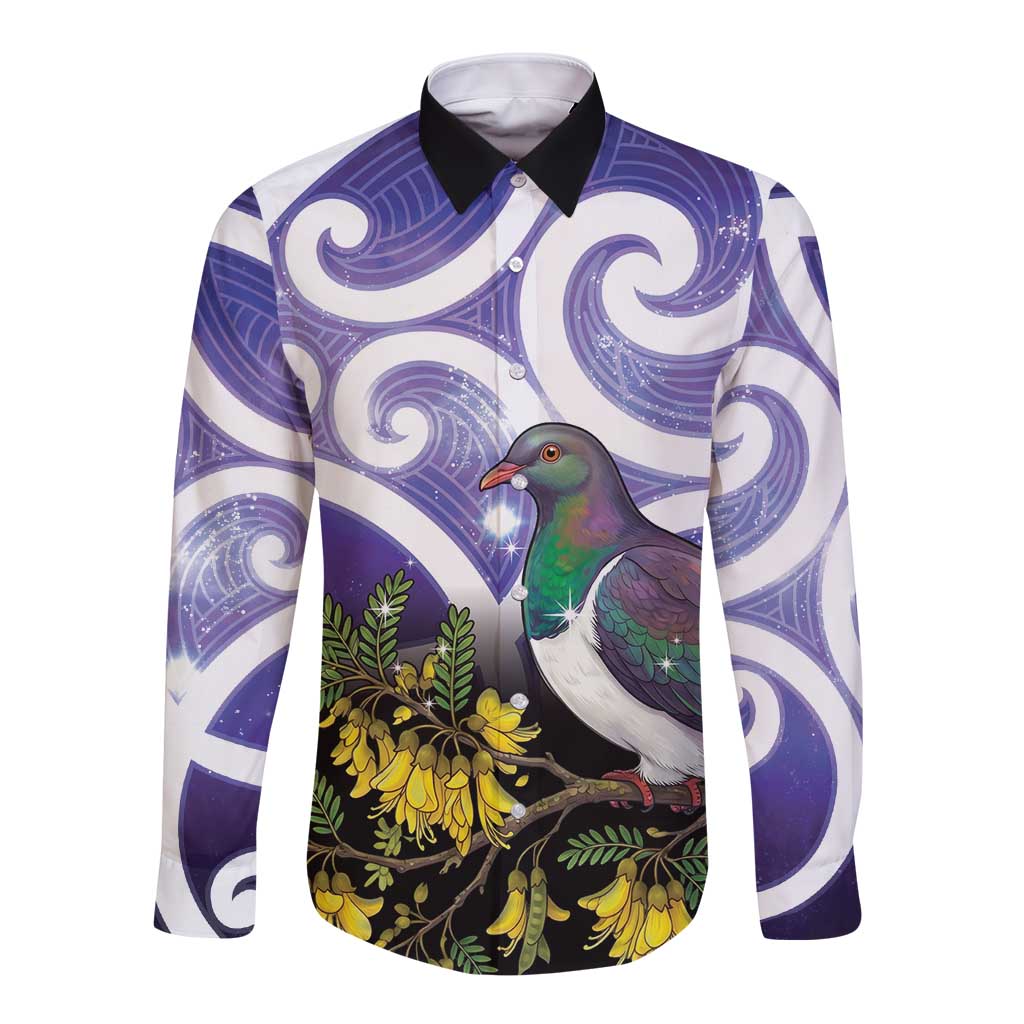 Kekeru New Zealand Matariki Long Sleeve Button Shirt Kukupa Kowhai Maori New Year Purple Version LT14 Unisex Purple - Polynesian Pride