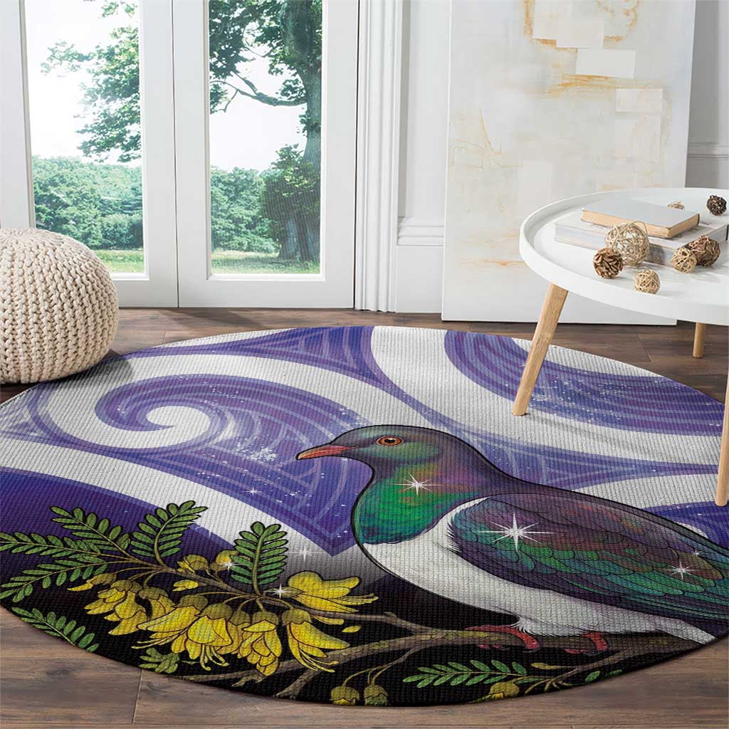 Kekeru New Zealand Matariki Round Carpet Kukupa Kowhai Maori New Year Purple Version LT14 - Polynesian Pride