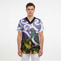 Kekeru New Zealand Matariki Scrub Top Kukupa Kowhai Maori New Year Purple Version LT14 - Polynesian Pride