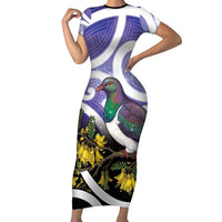 Kekeru New Zealand Matariki Short Sleeve Bodycon Dress Kukupa Kowhai Maori New Year Purple Version LT14 Long Dress Purple - Polynesian Pride
