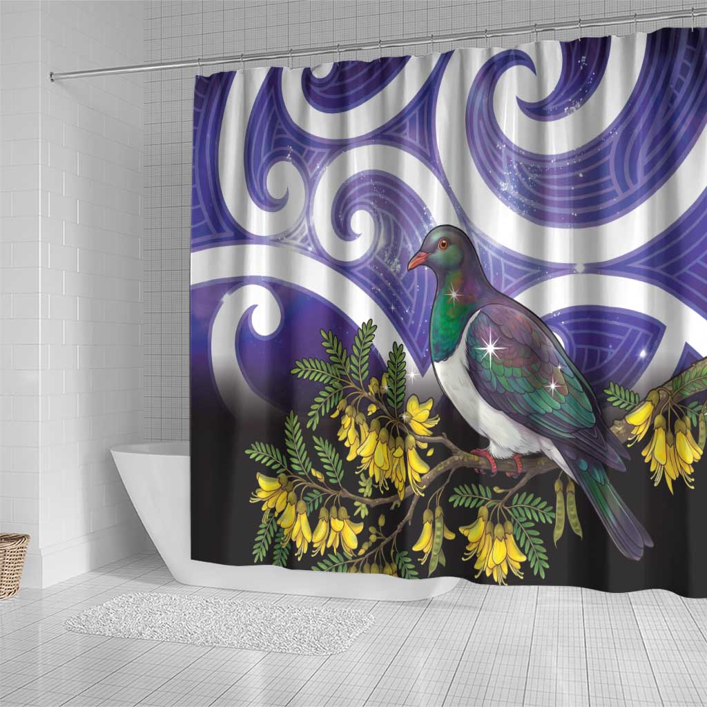 Kekeru New Zealand Matariki Shower Curtain Kukupa Kowhai Maori New Year Purple Version LT14 - Polynesian Pride