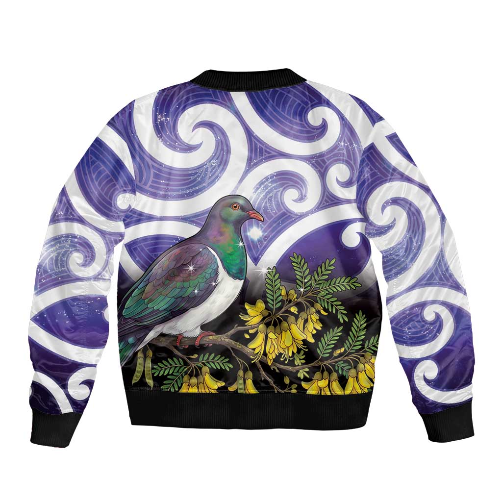 Kekeru New Zealand Matariki Sleeve Zip Bomber Jacket Kukupa Kowhai Maori New Year Purple Version LT14 - Polynesian Pride
