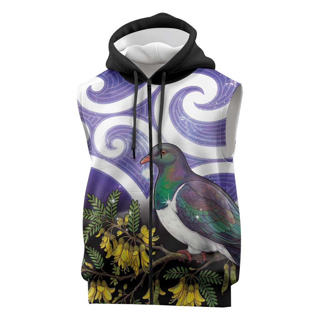 Kekeru New Zealand Matariki Sleeveless Zip Hoodie Kukupa Kowhai Maori New Year Purple Version