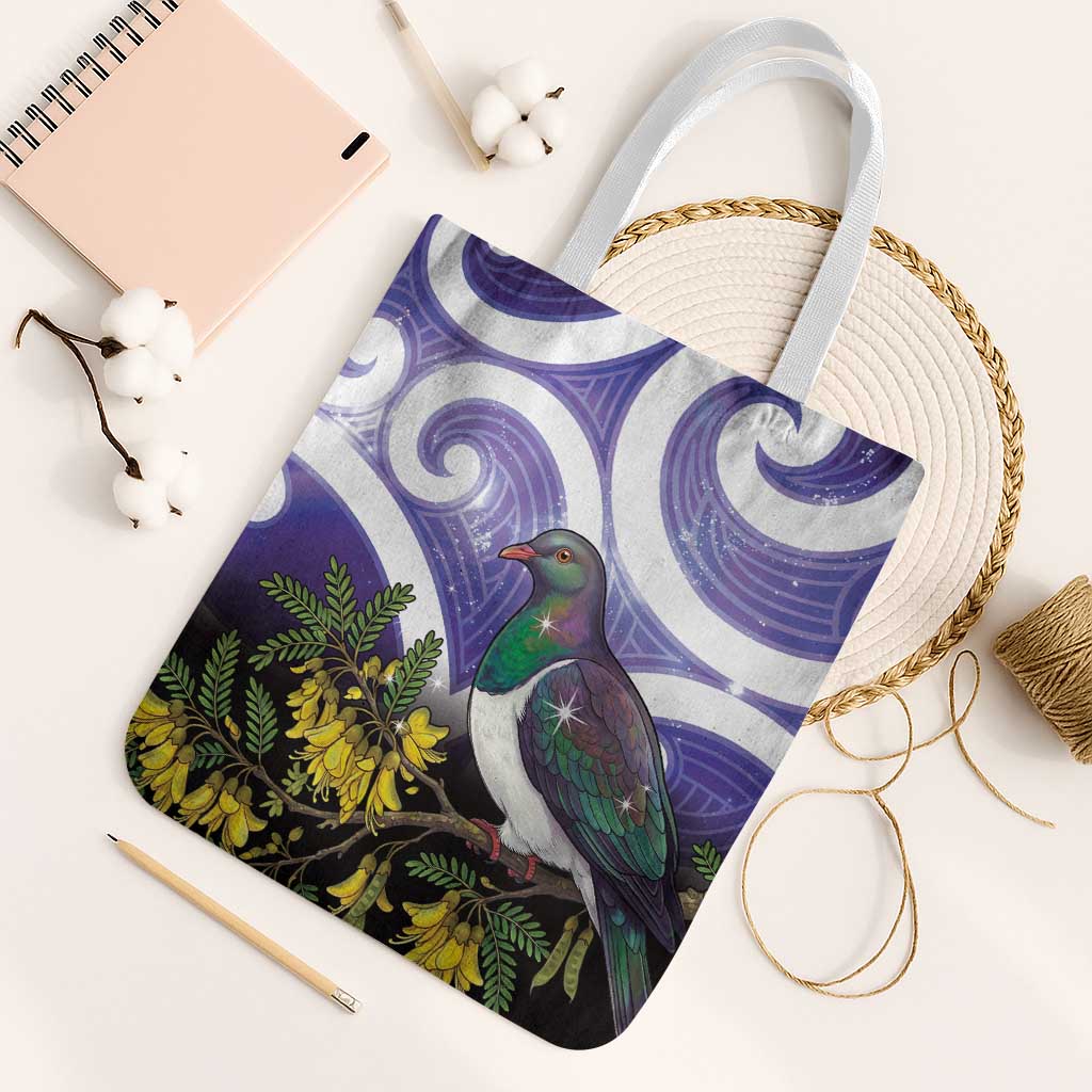 Kekeru New Zealand Matariki Tote Bag Kukupa Kowhai Maori New Year Purple Version LT14 White Strap One Size Purple - Polynesian Pride