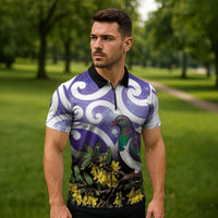 Kekeru New Zealand Matariki Zipper Polo Shirt Kukupa Kowhai Maori New Year Purple Version LT14 - Polynesian Pride