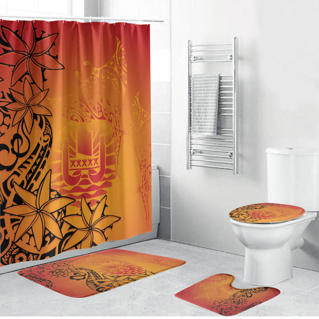French Polynesia Manta Ray Tattoo Bathroom Set Tahiti Hahalua Tiare Maori Gradient Style