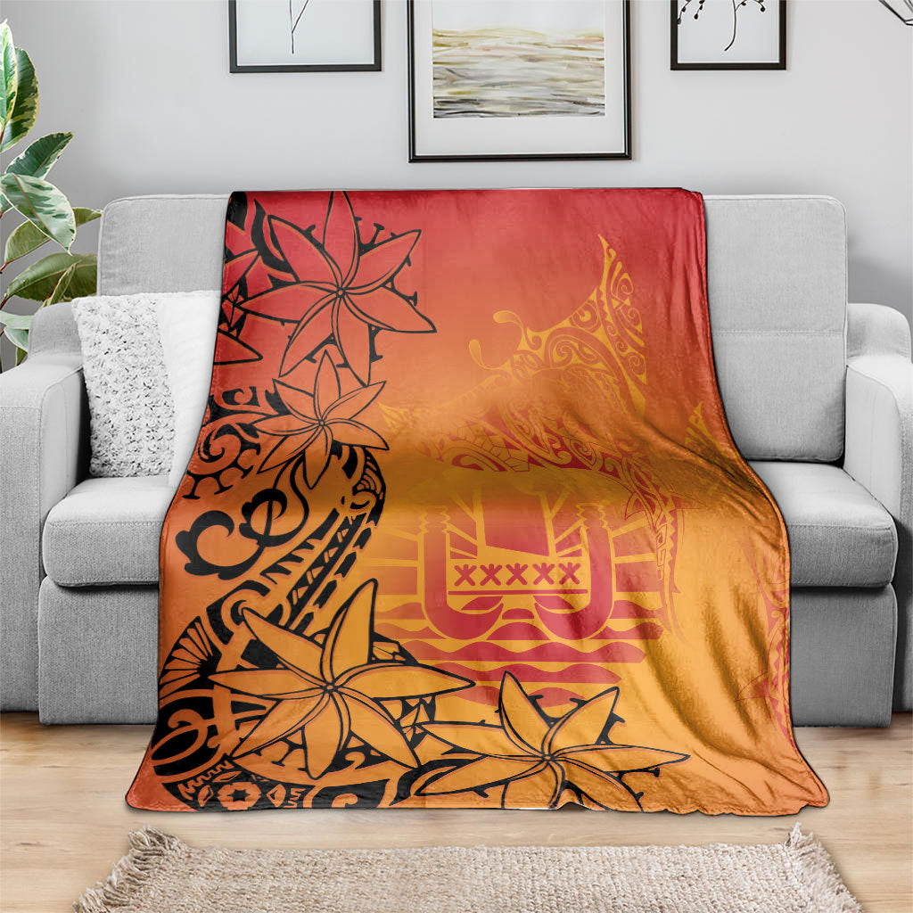 French Polynesia Manta Ray Tattoo Blanket Tahiti Hahalua Tiare Maori Gradient Style