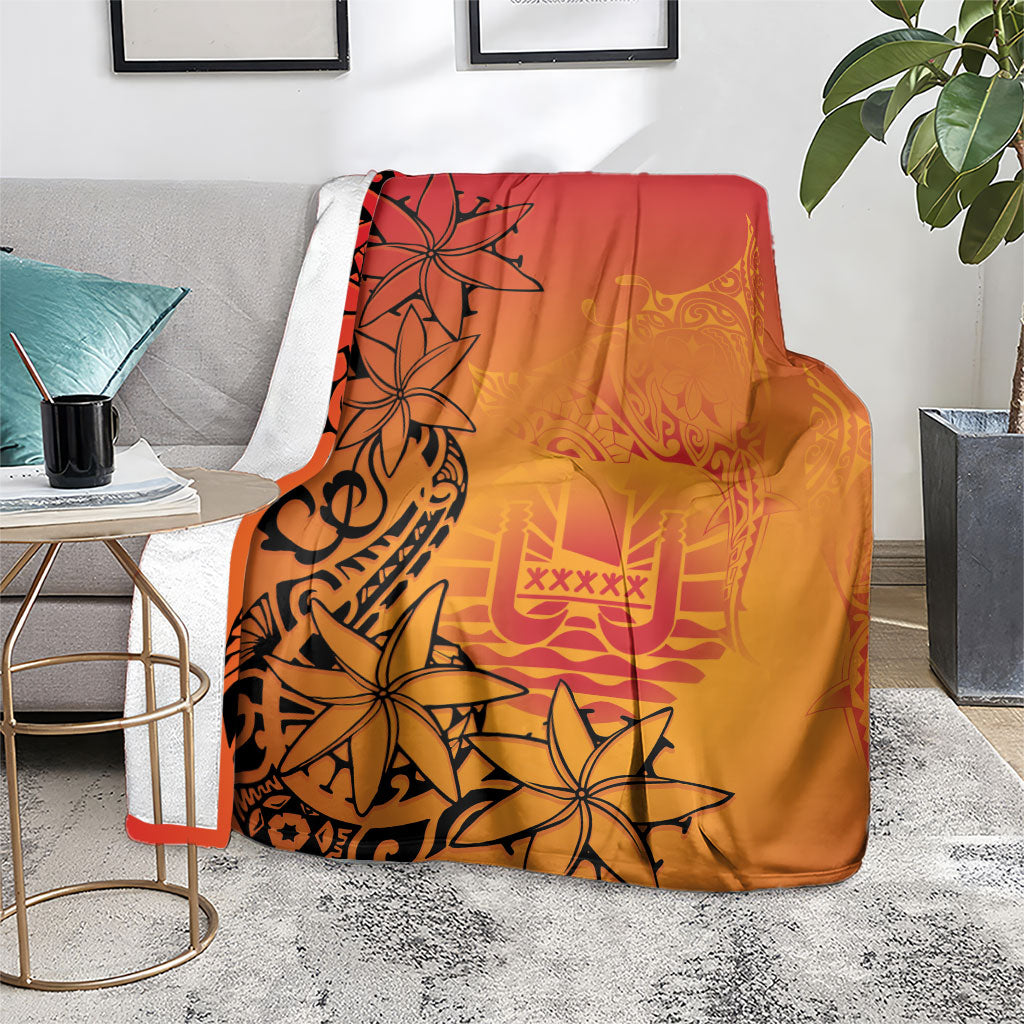 French Polynesia Manta Ray Tattoo Blanket Tahiti Hahalua Tiare Maori Gradient Style