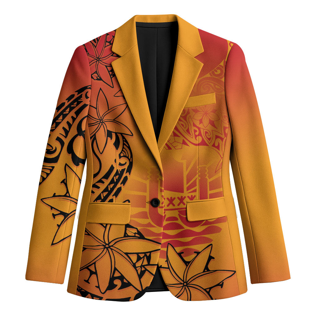 French Polynesia Manta Ray Tattoo Blazer Tahiti Hahalua Tiare Maori Gradient Style