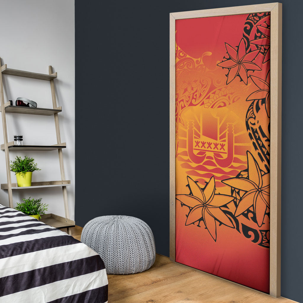 French Polynesia Manta Ray Tattoo Door Cover Tahiti Hahalua Tiare Maori Gradient Style LT14 - Polynesian Pride