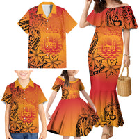 French Polynesia Manta Ray Tattoo Family Matching Mermaid Dress and Hawaiian Shirt Tahiti Hahalua Tiare Maori Gradient Style