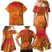 French Polynesia Manta Ray Tattoo Family Matching Mermaid Dress and Hawaiian Shirt Tahiti Hahalua Tiare Maori Gradient Style