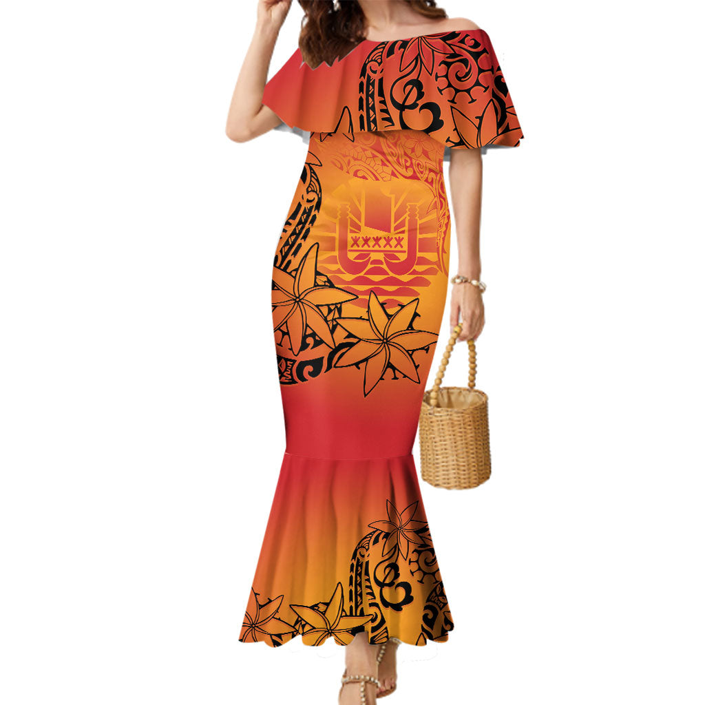 French Polynesia Manta Ray Tattoo Family Matching Mermaid Dress and Hawaiian Shirt Tahiti Hahalua Tiare Maori Gradient Style