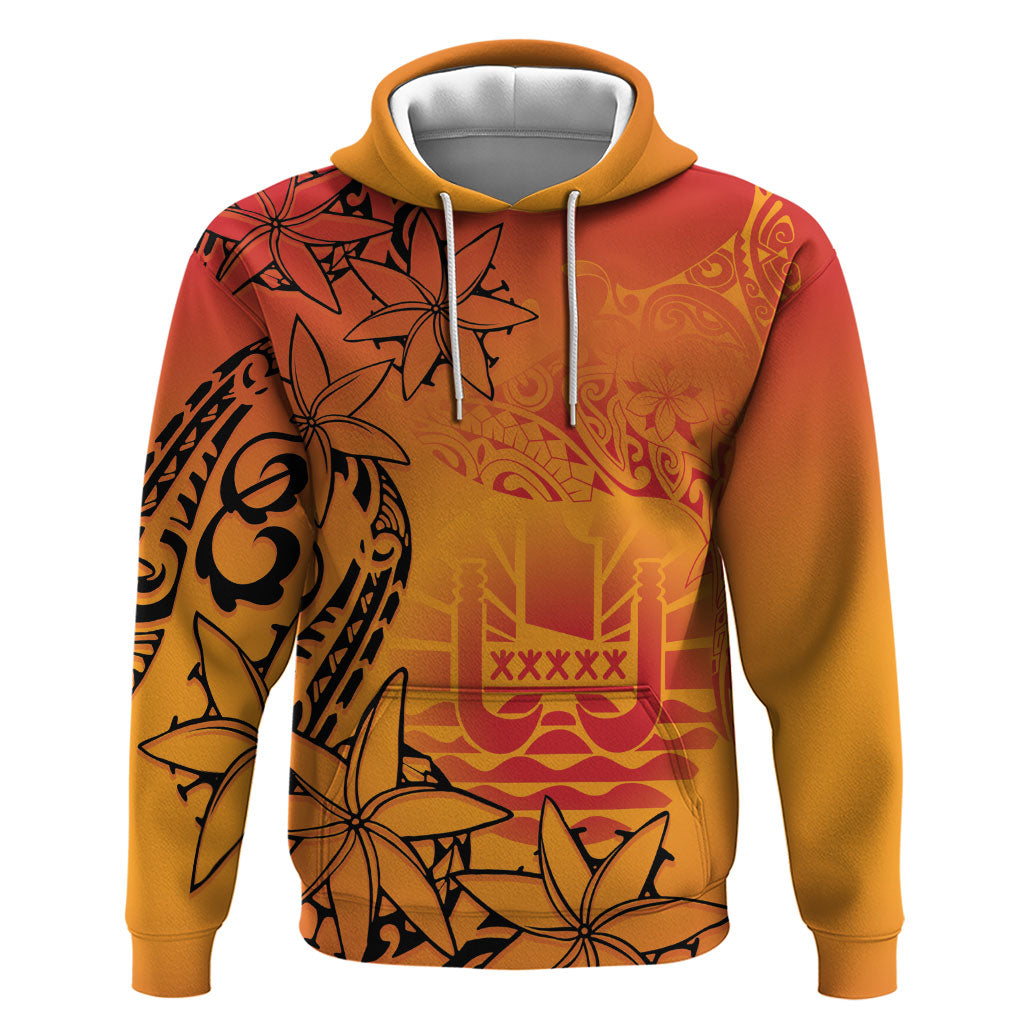French Polynesia Manta Ray Tattoo Hoodie Tahiti Hahalua Tiare Maori Gradient Style LT14 Pullover Hoodie Orange - Polynesian Pride