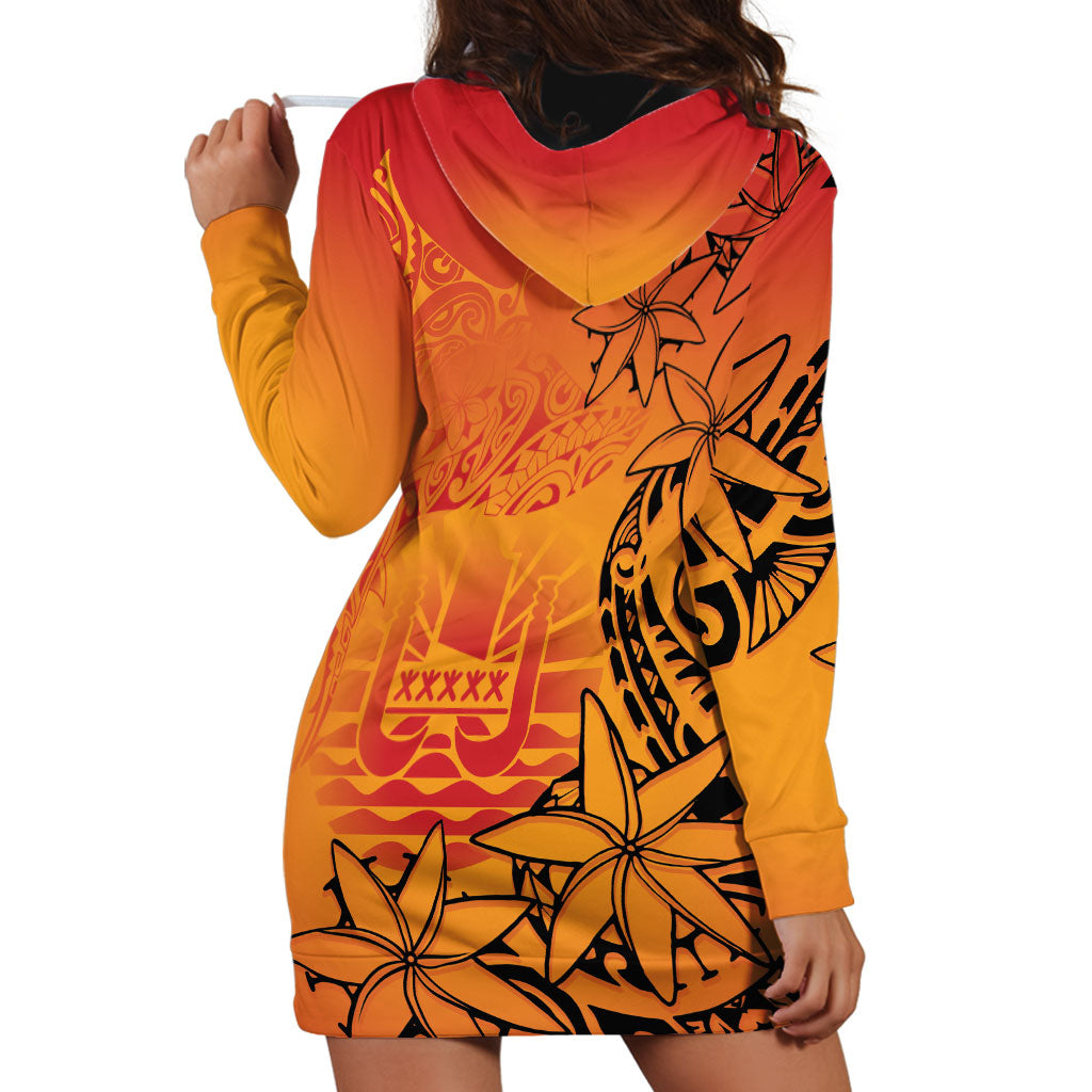 French Polynesia Manta Ray Tattoo Hoodie Dress Tahiti Hahalua Tiare Maori Gradient Style