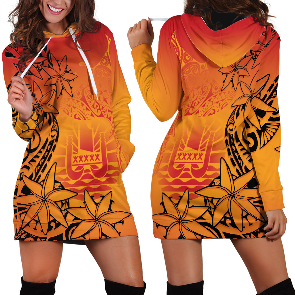 French Polynesia Manta Ray Tattoo Hoodie Dress Tahiti Hahalua Tiare Maori Gradient Style