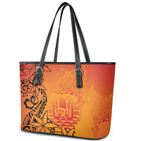 French Polynesia Manta Ray Tattoo Leather Tote Bag Tahiti Hahalua Tiare Maori Gradient Style LT14 - Polynesian Pride