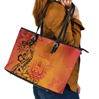 French Polynesia Manta Ray Tattoo Leather Tote Bag Tahiti Hahalua Tiare Maori Gradient Style LT14 - Polynesian Pride
