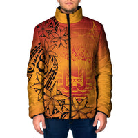 French Polynesia Manta Ray Tattoo Padded Jacket Tahiti Hahalua Tiare Maori Gradient Style LT14 Men Orange - Polynesian Pride