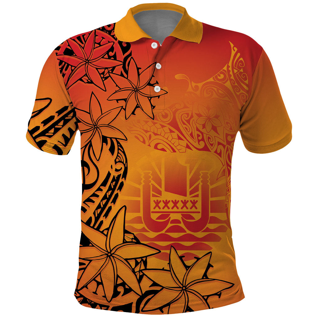 French Polynesia Manta Ray Tattoo Polo Shirt Tahiti Hahalua Tiare Maori Gradient Style