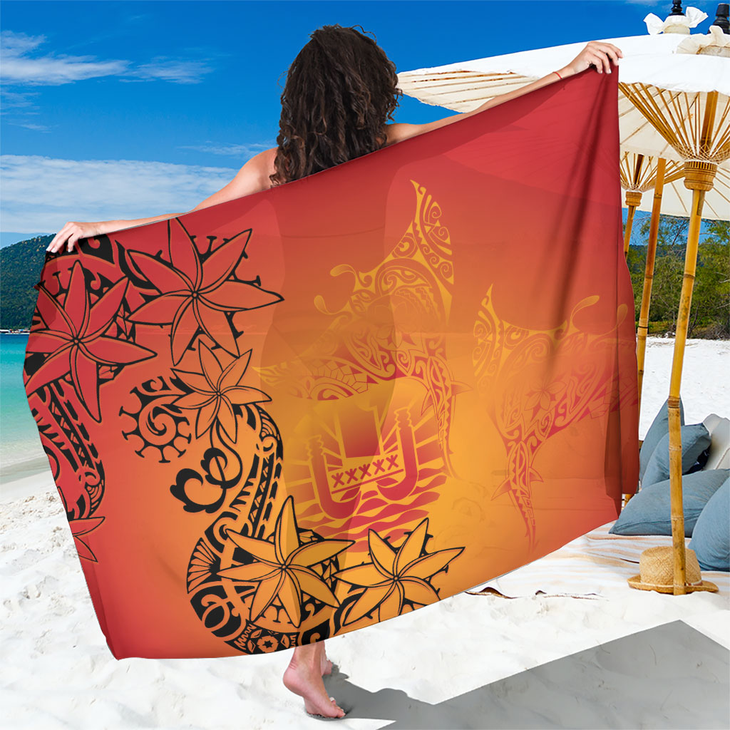 French Polynesia Manta Ray Tattoo Sarong Tahiti Hahalua Tiare Maori Gradient Style