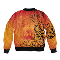 French Polynesia Manta Ray Tattoo Sleeve Zip Bomber Jacket Tahiti Hahalua Tiare Maori Gradient Style