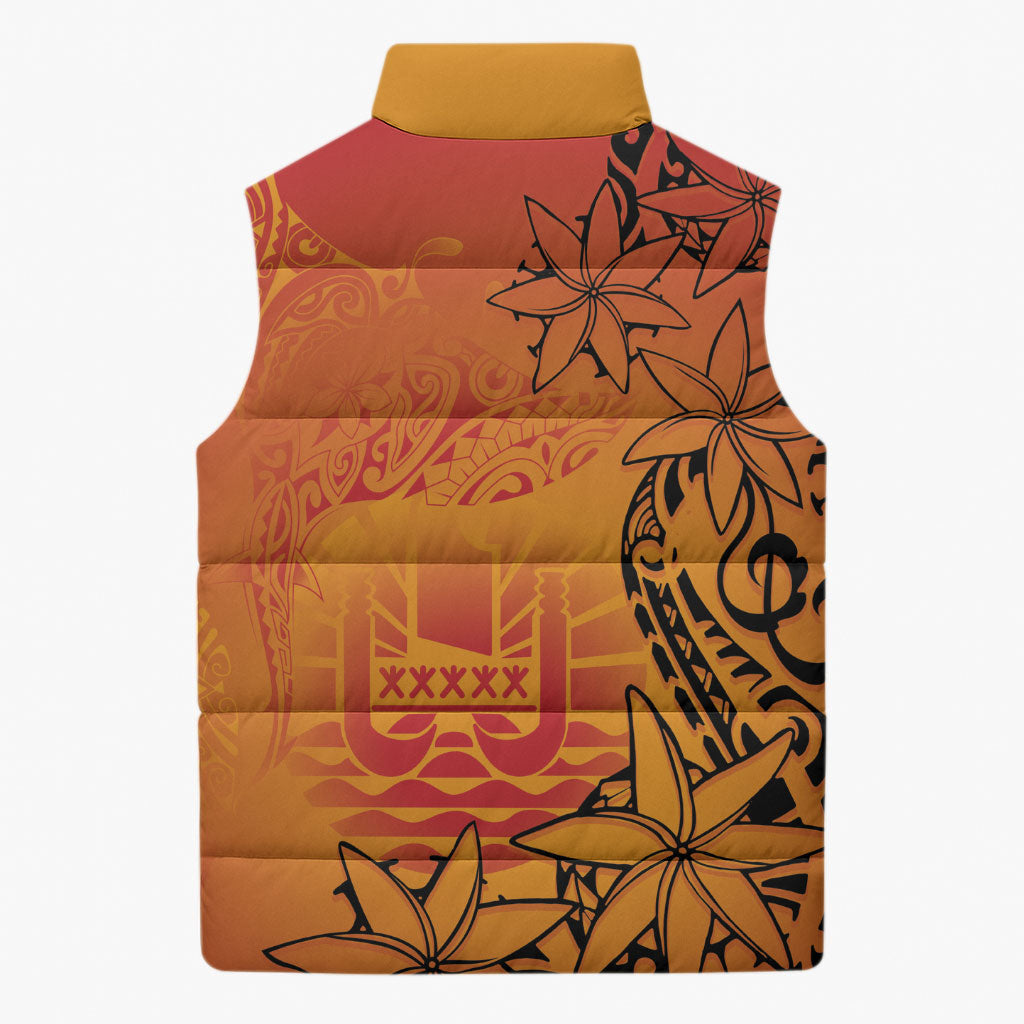 French Polynesia Manta Ray Tattoo Sleeveless Puffer Jacket Tahiti Hahalua Tiare Maori Gradient Style LT14 - Polynesian Pride