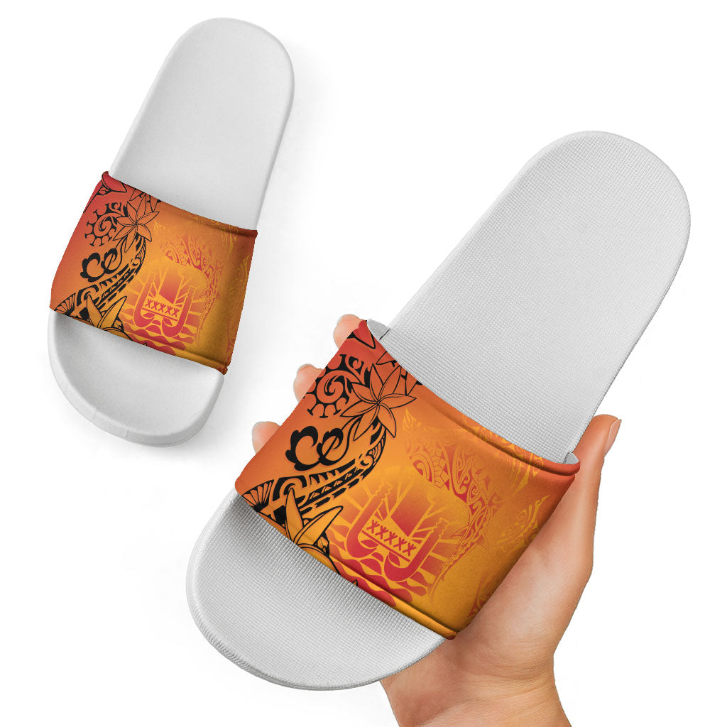 French Polynesia Manta Ray Tattoo Slide Sandals Tahiti Hahalua Tiare Maori Gradient Style