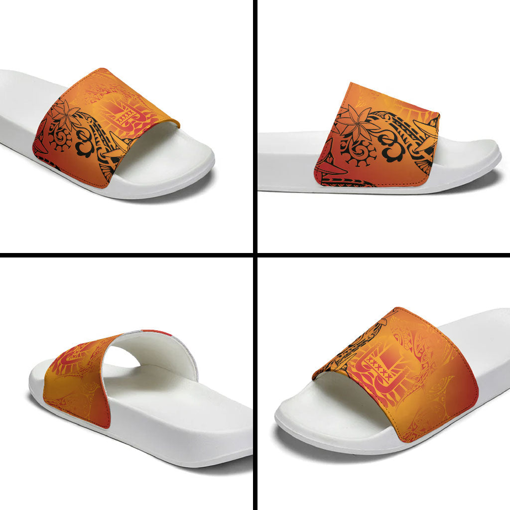 French Polynesia Manta Ray Tattoo Slide Sandals Tahiti Hahalua Tiare Maori Gradient Style