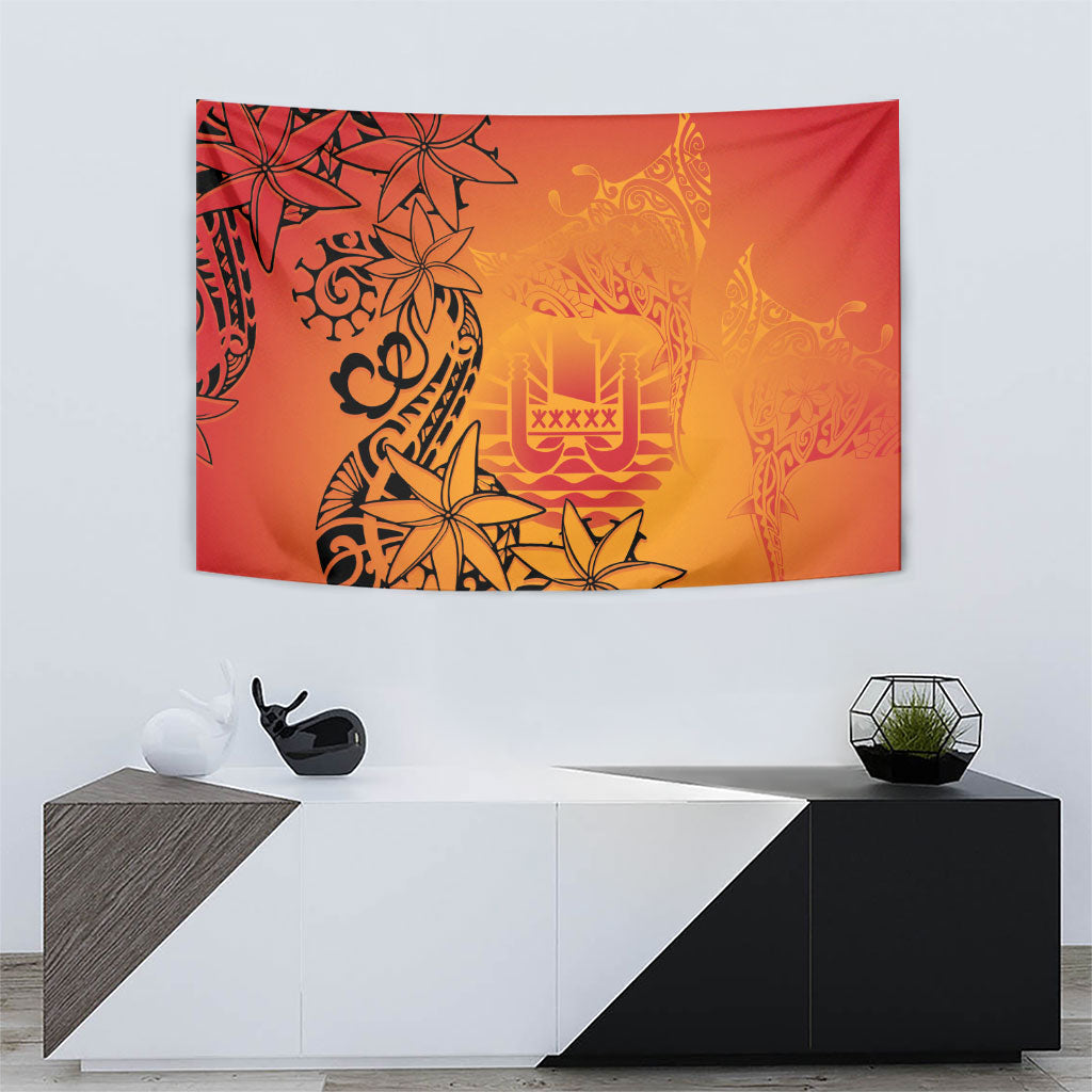 French Polynesia Manta Ray Tattoo Tapestry Tahiti Hahalua Tiare Maori Gradient Style LT14 - Polynesian Pride