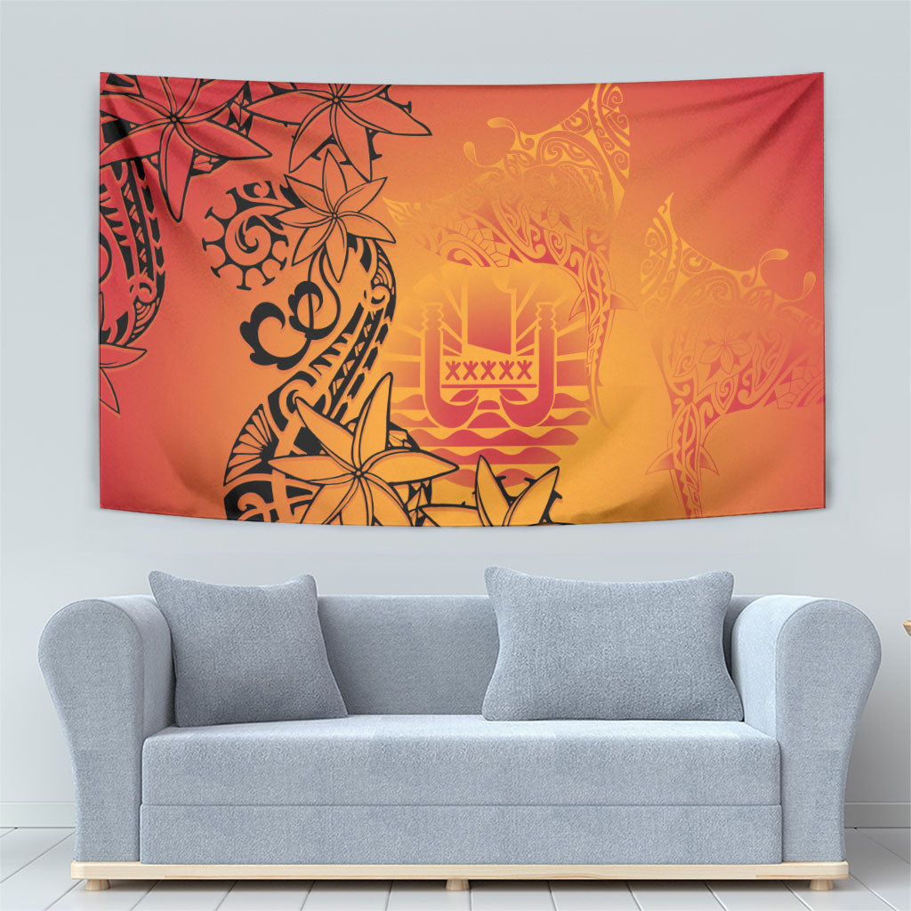 French Polynesia Manta Ray Tattoo Tapestry Tahiti Hahalua Tiare Maori Gradient Style LT14 - Polynesian Pride