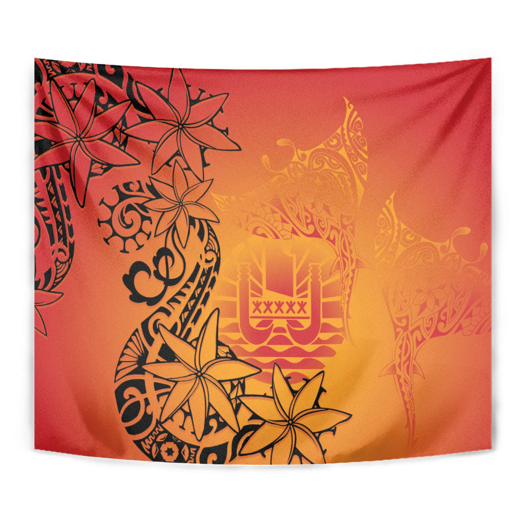 French Polynesia Manta Ray Tattoo Tapestry Tahiti Hahalua Tiare Maori Gradient Style LT14 - Polynesian Pride