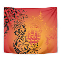 French Polynesia Manta Ray Tattoo Tapestry Tahiti Hahalua Tiare Maori Gradient Style LT14 - Polynesian Pride