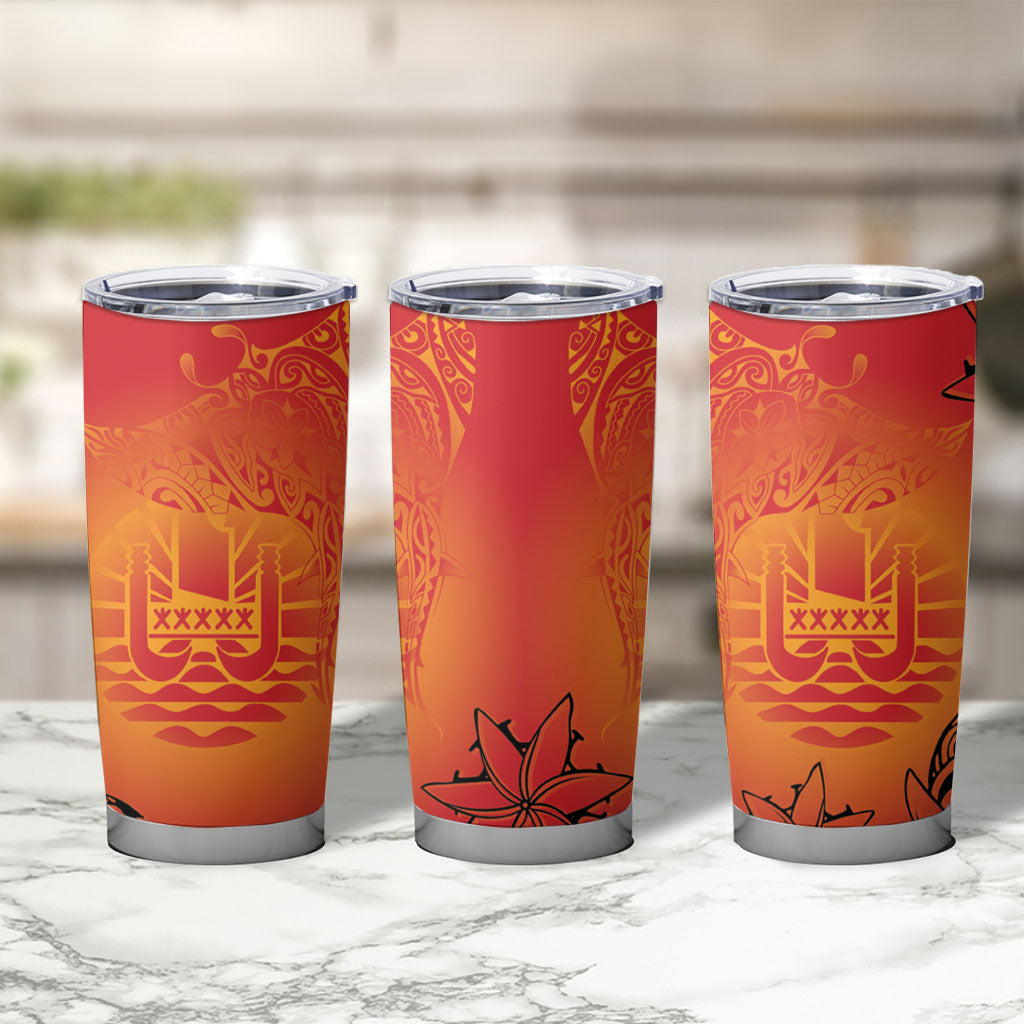 French Polynesia Manta Ray Tattoo Tumbler Cup Tahiti Hahalua Tiare Maori Gradient Style LT14 - Polynesian Pride