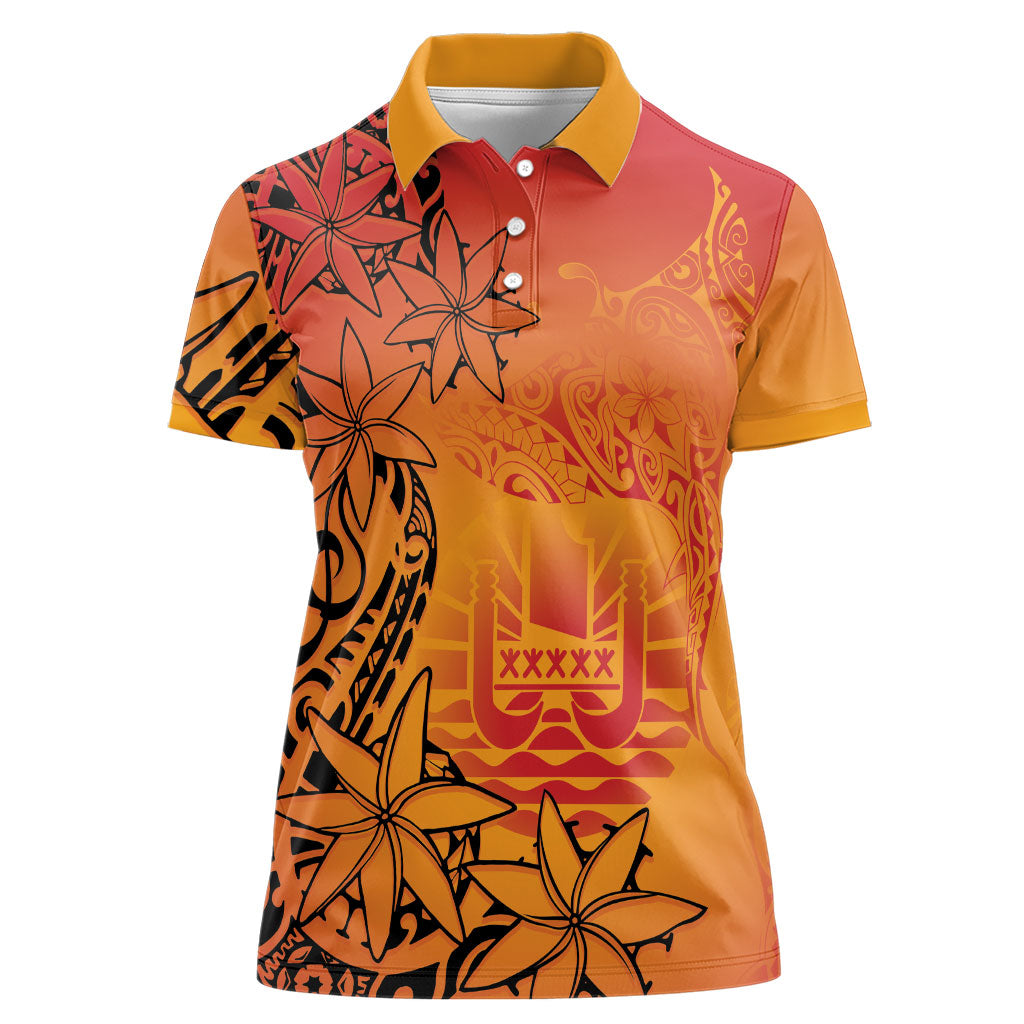 French Polynesia Manta Ray Tattoo Women Polo Shirt Tahiti Hahalua Tiare Maori Gradient Style
