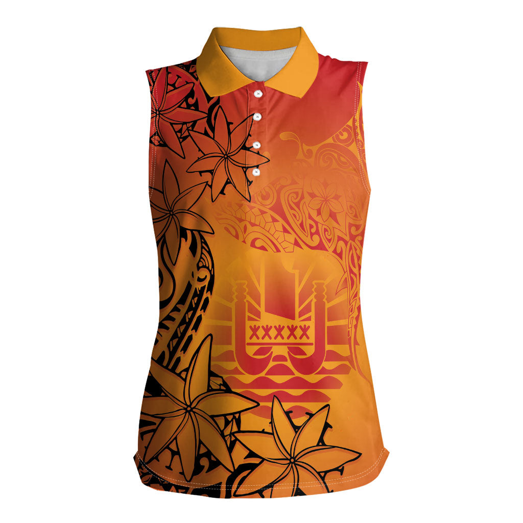 French Polynesia Manta Ray Tattoo Women Sleeveless Polo Shirt Tahiti Hahalua Tiare Maori Gradient Style