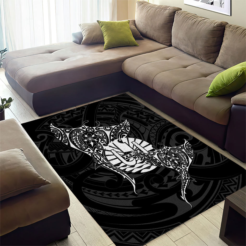 French Polynesia Manta Ray Tattoo Area Rug Tahiti Hahalua Turtle Shark Black Color LT14 - Polynesian Pride