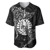 French Polynesia Manta Ray Tattoo Baseball Jersey Tahiti Hahalua Turtle Shark Black Color LT14 Black - Polynesian Pride