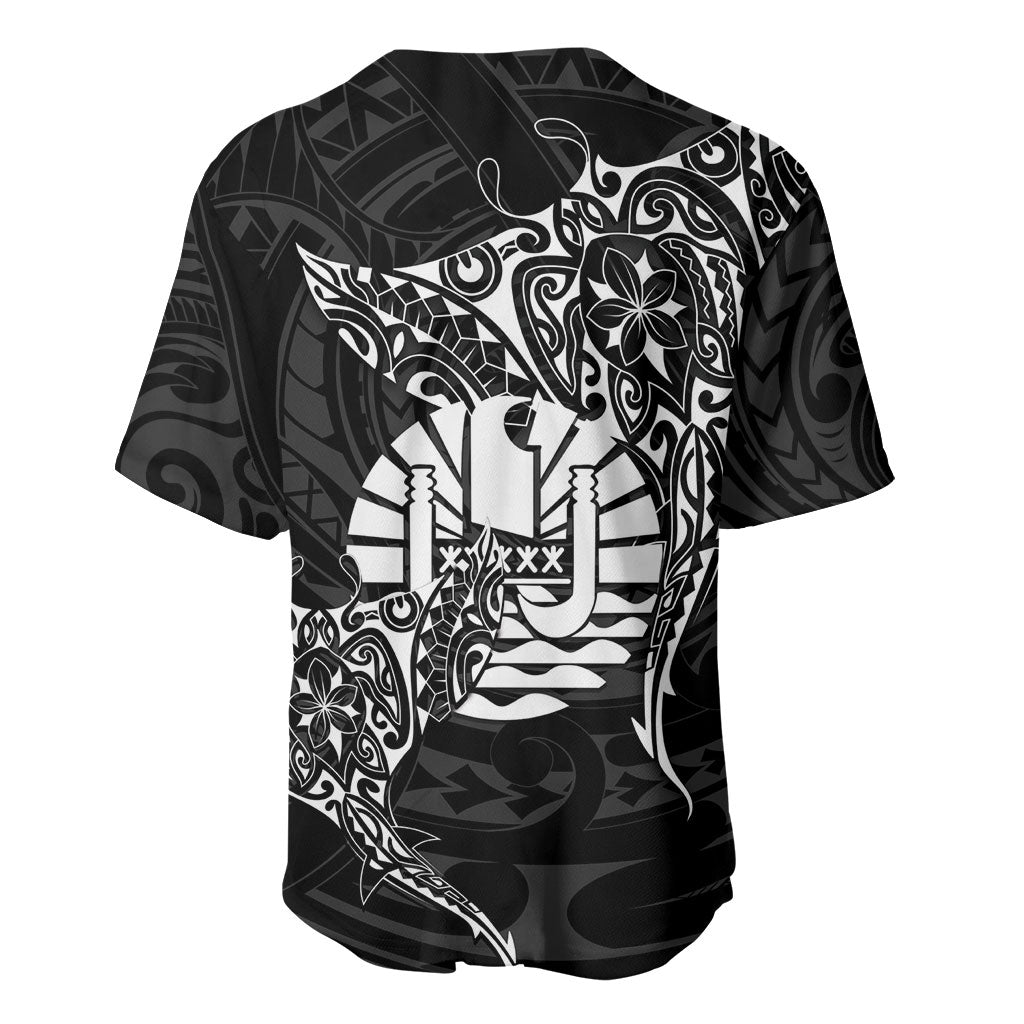 French Polynesia Manta Ray Tattoo Baseball Jersey Tahiti Hahalua Turtle Shark Black Color LT14 - Polynesian Pride